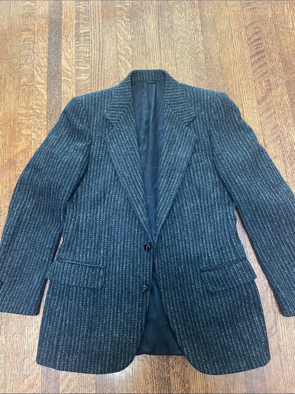 Vintage 80’s Yves Saint Laurent Harris Tweed Blazer Sport Coat 38R Scotland Gray